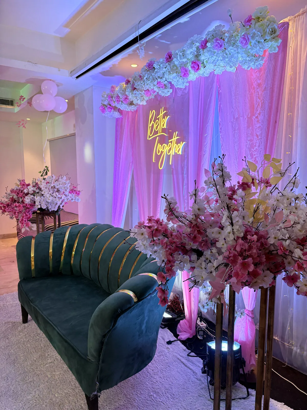 Elegant banquet table with glass vase floral centrepiece at JK Hotel — engagement venue in C R Park