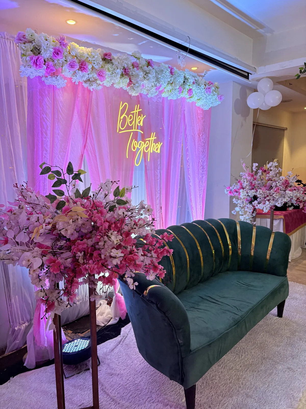 Private party stage and dÃ©cor setup at JK Hotel C R Park banquet venue South Delhi