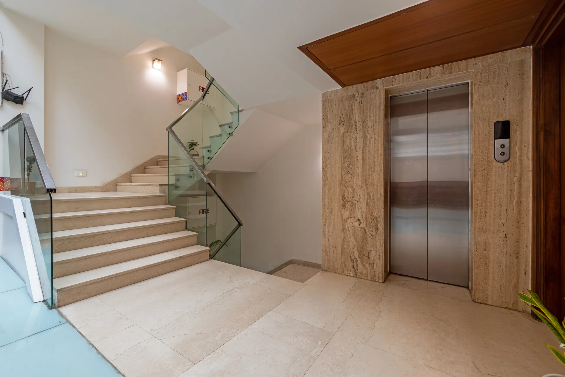 JK Hotel elevator and glass-railing staircase JK Hotel elevator and glass-railing staircase